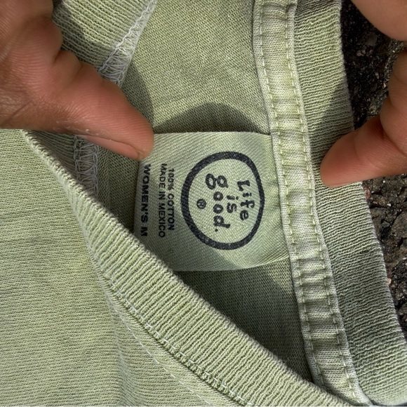 Life Is Good Light Sage Long Sleeve Tee with Small Navy Graphic - Picture 3 of 6